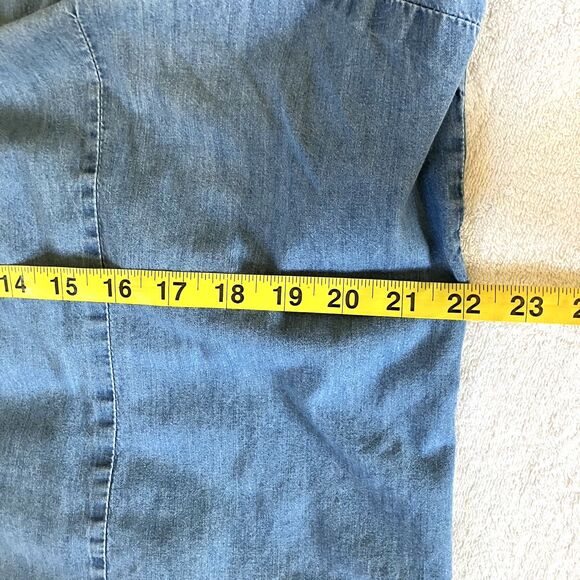 Per Se Shirt Denim Studs Roll Flip Sleeve Floral Blue 1X Button Hippie Boho Y2K - Picture 8 of 16